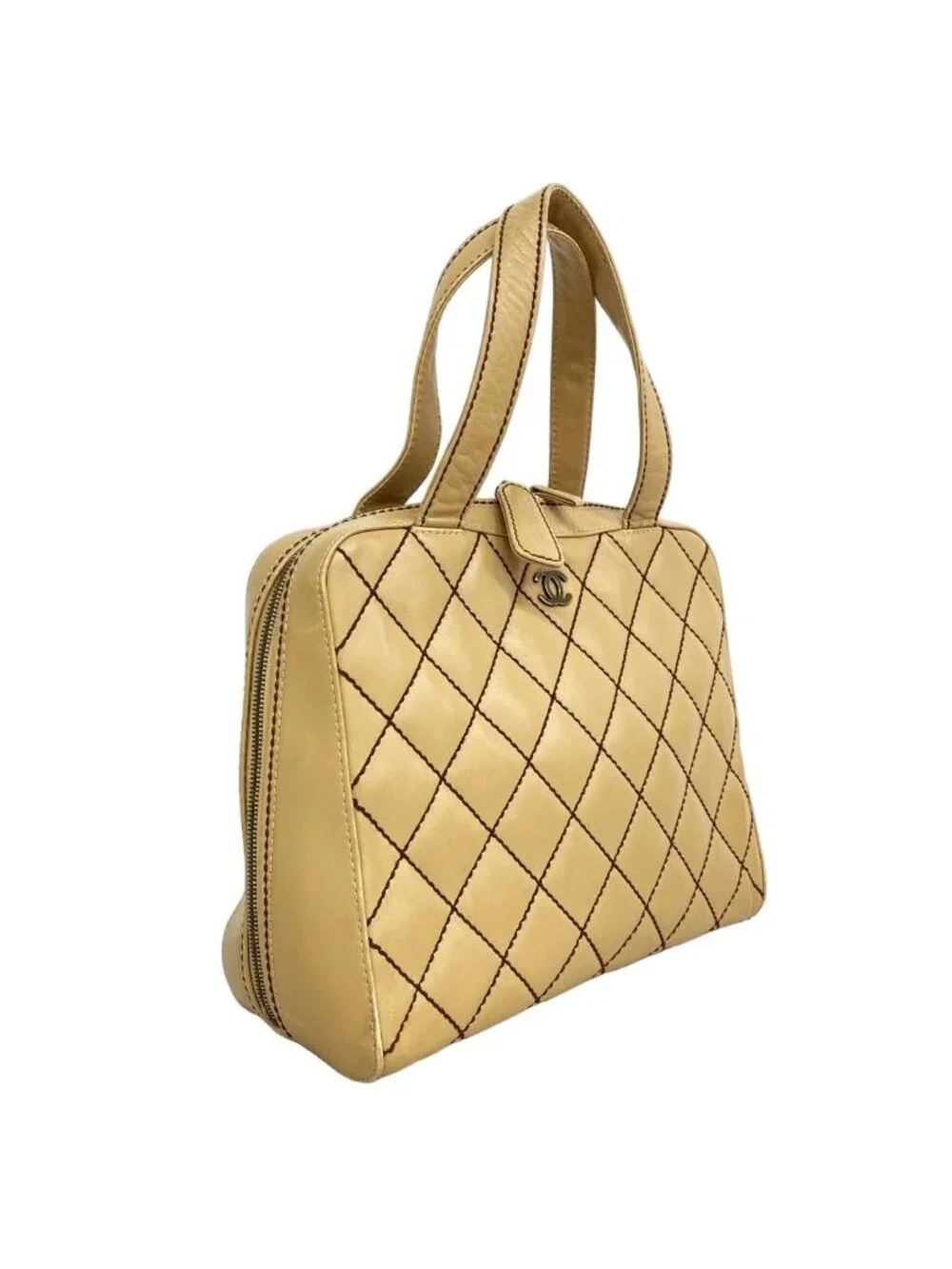 Chanel Handbag Wild Stitch Lambskin Beige Gold